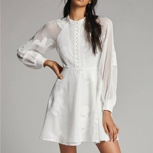 Anthropologie White Floral Mesh Mini Dress